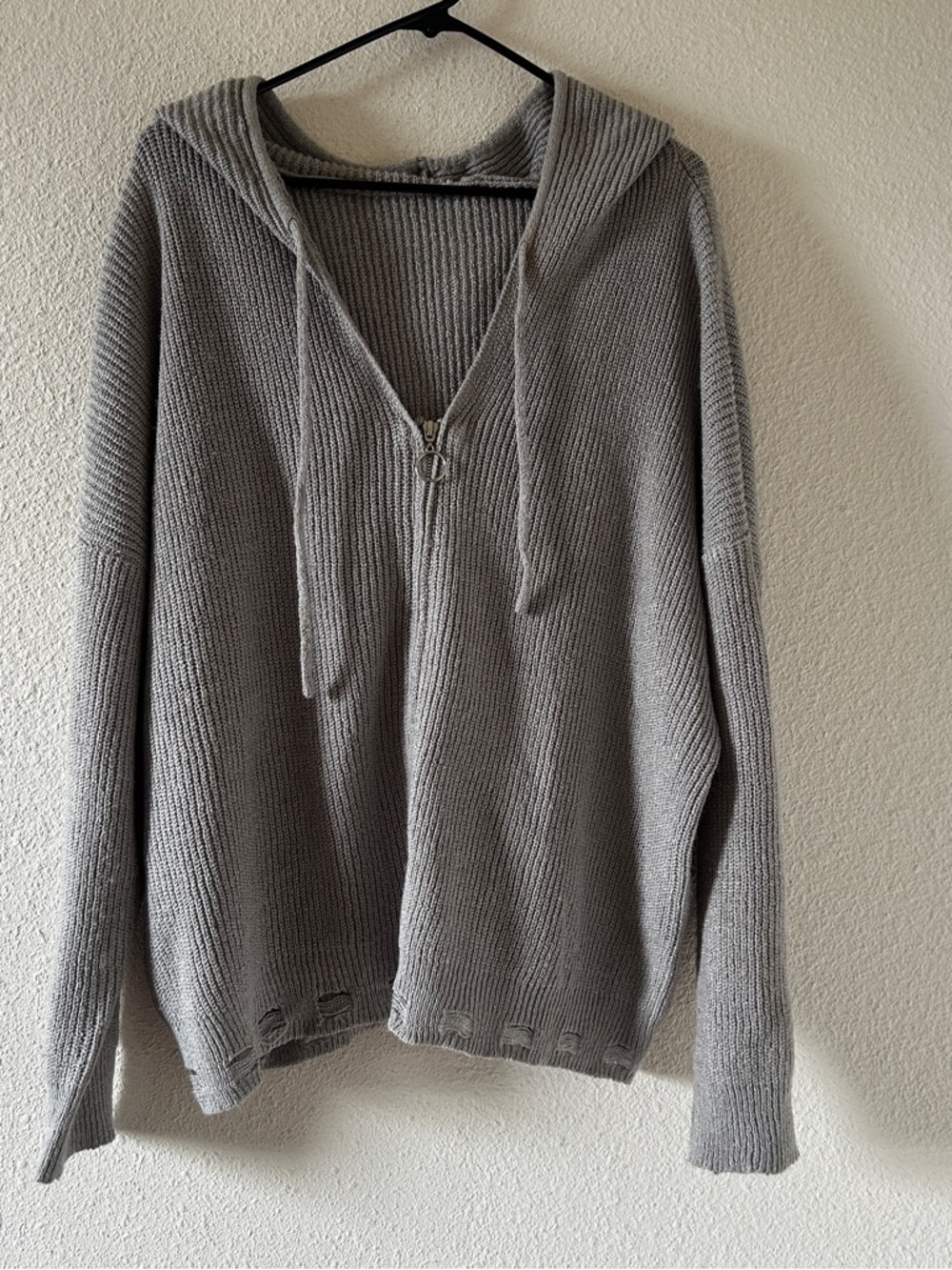 Hooded Zip Front Cozy Boho Cutesy Casual Knit Sweater Women’s XL Gray